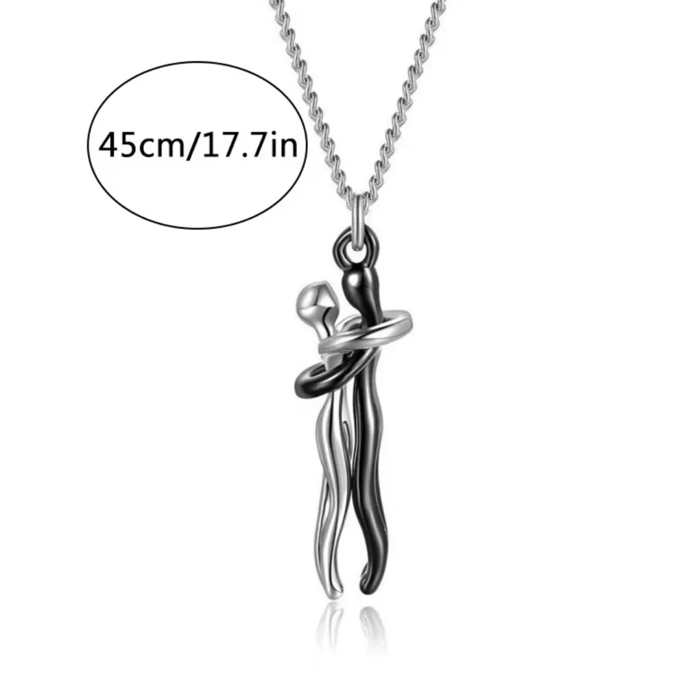 NEW! Elegant Couple Hug Silver & Black Embrace Pendant Necklace. 🫂 B0-30